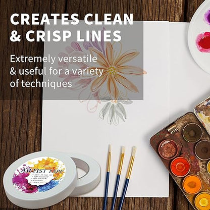 4 Packs White Artist Tape for Watercolor Paper Drafting Art Low Tack Masking Tape Acid Free Painter Watercolor Tape for Painting Canvas Framing, 0.6inch Wide 660FT Long Total