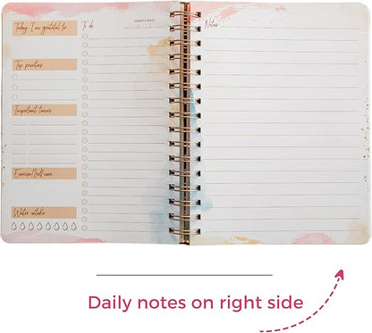 Undated Daily To Do Notebook - Planner Notepad List 6.5x8.5" Cute Colorful Design- Laminated Hard Cover & Rose Gold Spiral Binding- 302 Pages- Daily Task & Lined Notes Pages