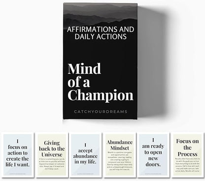 Mind Of A Champion - Motivational Cards for Men Affirmations and Action Steps to Turn Dreams into Reality - For Productivity, Personal Development, Self Care, Mindfulness, Affirmation Cards for Men
