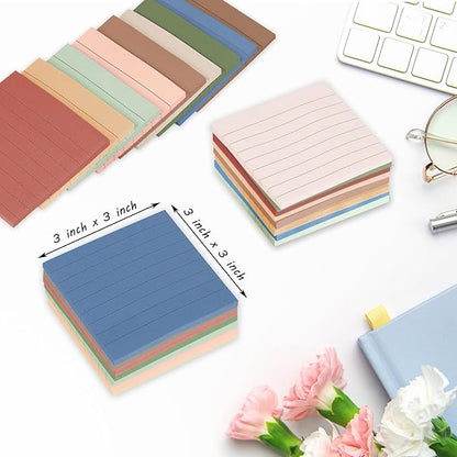 24 Pack Lined Sticky Notes 3x3 in Post Ruled Stickies Super Sticking Power Memo Pads, Vintage Colors Sticky Notes with Lines Self-Stick Note Pads