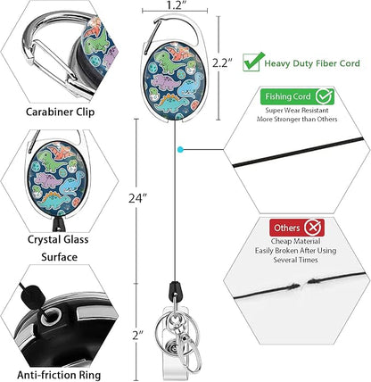 Cute Dinosaur Lanyards for Id Badges, Retractable ID Badge Holder with Detachable Lanyard, Fashionable Badge Reel Heavy Duty with Carabiner Clip, Nurse Teacher Office Gifts