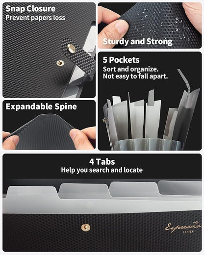 Sooez Expanding File Folder, Letter Size Accordion File Organizer, 5 Pocket Folders for Documents, Cute Folder with Labels, Portable Paper Organizer for School Office Supplies, A4 Size, Peach