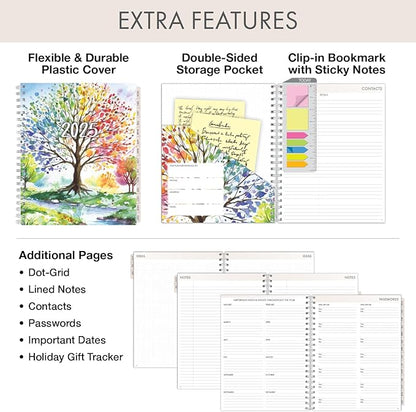 Essential PRO 2025 Daily, Weekly & Monthly Planner, 8.5"x11": 14 Months (Nov 2024 - Dec 2025) Monthly Tabs,Daily Tracking,Notes Pages,Storage Pocket,Bookmark w Sticky Notes (Tree Seasons)