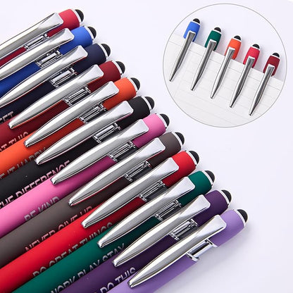 Funny Pens, 12 Pcs Pens Fine Point Smooth Writing Pens, Inspirational Ballpoint Pens with Screens Touch Stylus Tips, Black Ink 1.0 Mm Pens Gift Office Desk Accessories, Motivational Stylus Pens