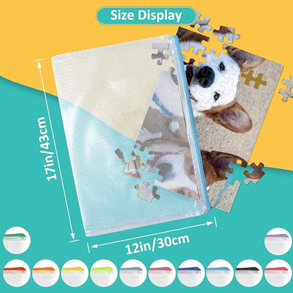 12pcs Mesh Zipper Pouch Bags, Extra Large A3 Puzzle Bag for Organizing, 12 Colors, 12 Packs, Classroom Must Have Storage Bag, File Bags for School, Board Games and Office Supplies