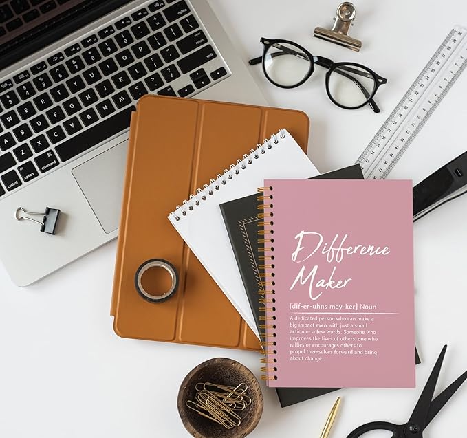 OXW Difference Maker Appreciation Gift, Meeting Notebook for Work, Thank You Gifts for Leader Mentor Manager Boss, Office Supplies Social Worker Notebook, Pink Hardcover Spiral Notebook 5.5 x 8.3