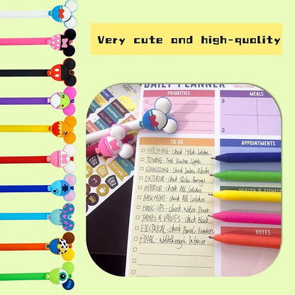 10pcs Mouse Head Character Ears Pens Set, Retr ctable Ballpoint Pen, Multi Color Jumbo Autograph Princess Pencil Signature Office Desk Stationary Accessories, Gift for Teacher Student