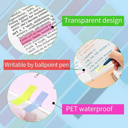 Lysas 2800pcs Morandi Sticky Book Tabs, Transparent Page Markers Colored, Writable and Repositionable Book Flags Markers for Annotating Books