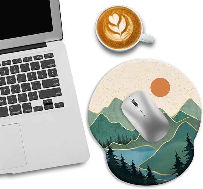 Ergonomic Mouse Pad with Wrist Rest, Sunrise Mountain Mouse Pad Gaming Mousepad with Non-Slip Pain Relief PU Base, Funny Wrist Support Mouse Pad, Cute Office Desk Accessories Decor Supplies