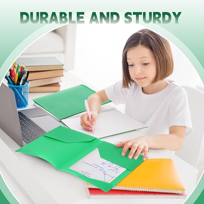 Henoyso 36 Pcs Plastic Folders with Clear Front Pockets Heavy Duty File Folders with 2 Pockets and Card Slot for Student Communication School Office Presentation Report (Green)