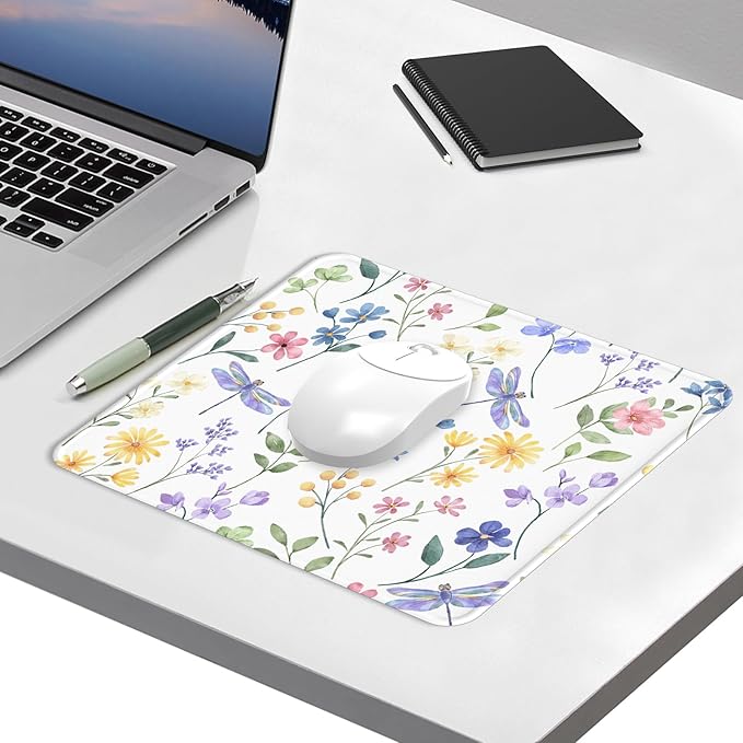 eulps Mouse Pad with Stitched Edge, Multiple Patterns Computer Mouse Pads with Non-Slip Rubber Base, Washable Cloth Mousepad, for Gaming, Laptop, PC (Dragonfly Meadow)