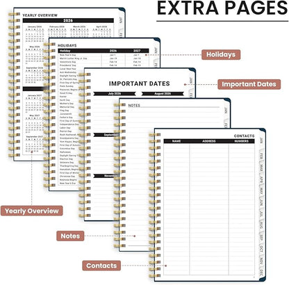 2026 Planner, Aesthetic Weekly and Monthly Planner for Women, Jan 2026 to Dec 2026, Hardcover 2026 Calendar Book with Monthly Tabs, Inner Pocket, Perfect for Office Home School - A5 (6.3" x 8.5"), Golden Flutter