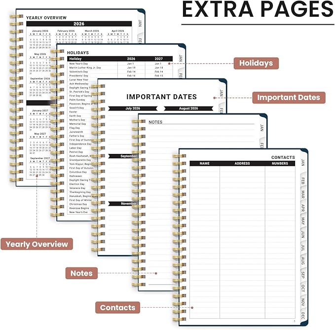 2026 Planner, Aesthetic Weekly and Monthly Planner for Women, Jan 2026 to Dec 2026, Hardcover 2026 Calendar Book with Monthly Tabs, Inner Pocket, Perfect for Office Home School - A4 (8.5" x 11"), Golden Flutter