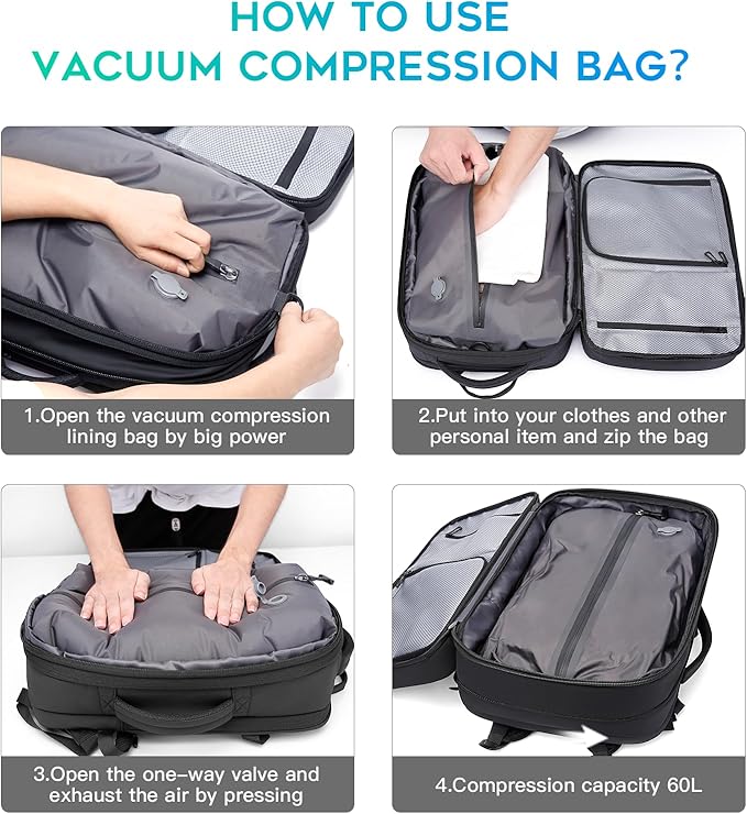 BANGE Air Vacuum Backpack for Travel, Expandable Backpack with Vacuum Compression Packing Bag,Space Saver Bags for Traveling, Business,Camping(NO PUMP)…