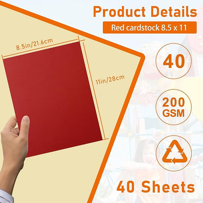 40 Sheets Dark Red Cardstock 8.5 x 11 Scrapbooking Paper, 200gsm/75lb Premium Construction Paper Card Stock for Making Cards, Wedding, School Crafting, Memus, Invitations