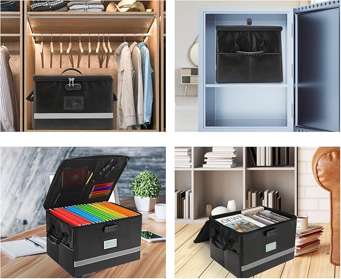 File Organizer, Fireproof File Box with Lids, Important Document Organizer Box with Lock, Portable File Folder Organizer with Handle