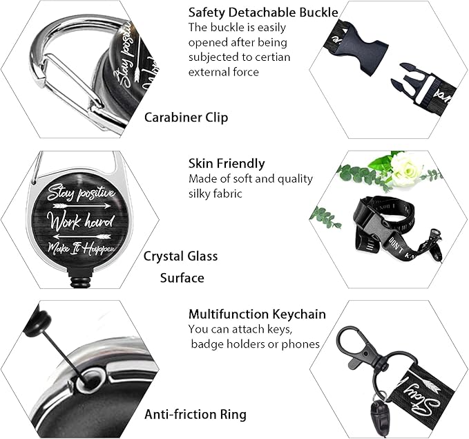 ID Badge Holder with Breakaway Lanyard, Inspirational Quote Lanyards for ID Badges Ajustable, Positive Retractable Badge Reel Heavy Duty, Teacher Nurse Work Office Gifts
