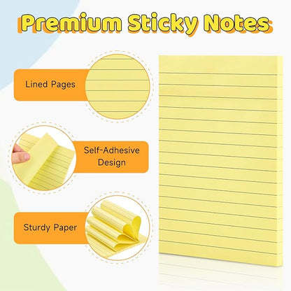 9 Pack Lined Sticky Notes 4x6 in Post, 9 Bright Colors Sticky Notes with Lines, Self-Stick Note Pads, Large Ruled Memo Pads for Office Home School Supplies, 40 Sheets/Pad