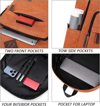 KYALOU Laptop Backpack, Lightweight Bookbag Casual Daypack for Men and Women, College with USB Charging Port - Light Brown