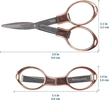 JubileeYarn Portable Travel Safety Folding Scissors Set, One Gold, One Silver, Two Thread Snips, and a Fabric Measuring Tape