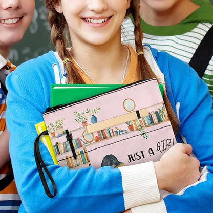 COEQINE 9x11 Book Covers for Paperbacks Pink,Just Girls Who Like Books Cute Cartoon Girls Print Teens Girls Book Protection Book Sleeves with Pen Sleeves