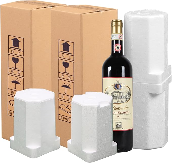 2 Sets Wine Shipping Box with Protective Foam Single Bottle Wine Shipping Box for Glasses Corrugated Paper Shipping Boxes All-in-One Protective Wine Shipper Wine Boxes for Moving Wine Bottle