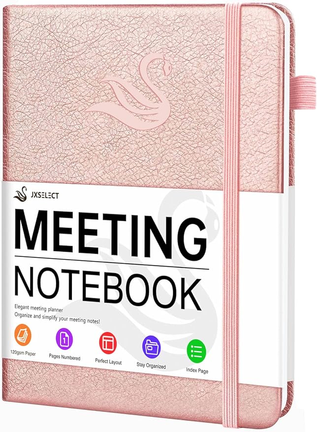 Elegant Meeting Notebook for Work with Action Items, Premium Leatherette Hardcover Meeting Planner with Numbered Pages, 7 x 10" Project Planner Notebook Meeting Notes for Men & Women