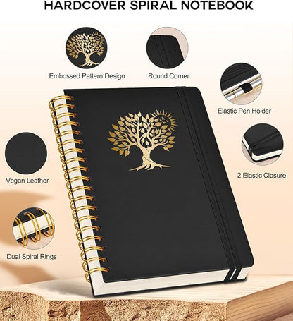 Spiral Notebook Journal for Women Men, 300 Numbered Lined Pages, College Ruled, A5 Hardcover Spiral Bound Notebook for School, Work, Note Taking Writing, Leather Spiral Journal Medium 5.9"x8.5"