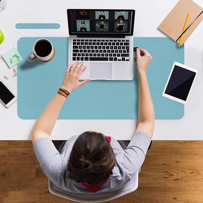 Boutilon Leather Desk Pad 35"x 17" Non-Slip Mouse Pad,Office Desk Mat,Waterprooft PU Leather Desk Blotter,Desk Pad Protector,Desk Writing Pad for Home Office Decor (L-Light Blue,35"x 17")