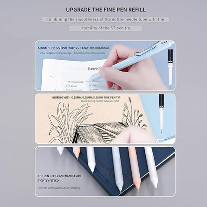 6pcs Gel Pen set, Black Ink Pens 0.18mm /0.28mm / 0.38mm Ultra Fine point Smooth Writing Pens with Silicone Grip, Retractable Cute Pens for Journaling NoteTaking sketching drawing stationery