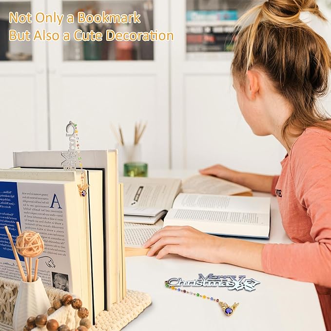 Metal Bookmark Cute Book Accessories Gifts for Women Teacher Readers Book Lovers for Christmas Mother's Day (Merry Christmas Silver)