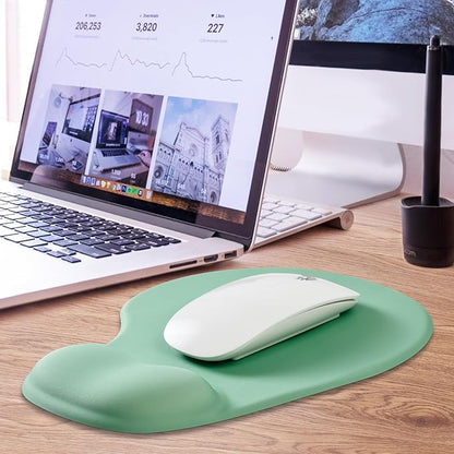 JIKIOU Mouse Pad, 2 Pack Ergonomic Mouse Pads with Comfortable Gel Wrist Rest Support and Lycra Cloth, Non-Slip PU Base for Easy Typing Pain Relief Durable and Easy to Clean Small Pastel Green