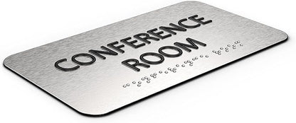ADA Conference Room Sign for Business - Office Signs, Aluminum Brushed Silver, Tamper-Proof, Heavy Duty Mounting Tape, Easy Install, Office Décor, ADA Compliant, Grade 2 Braille (7”W x 4”H) ADASigns.org