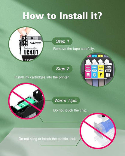 LC401 Black Ink Cartridge Replacement for LC401BK LC401 LC401XL to Work with Brother MFC-J1010DW, MFC-J1012DW and MFC-J1170DW Printers, 2 Pack
