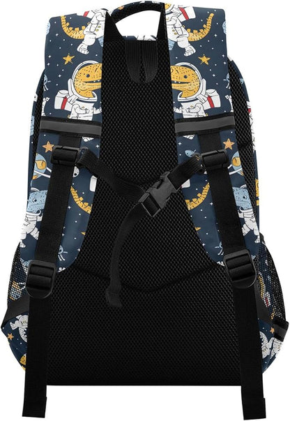MNSRUU Laptop Backpack with Chest Strap, Astronaut Dinosaur School Backpack, Travel Hiking Backpack for Boys Girls Teen Adult, Rucksack, Knapsack