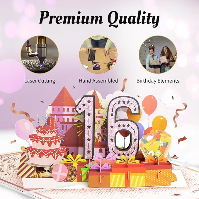 Sweet 16th Birthday Card for Girls Daughter,Jumbo Pop Up Sweet 16th Birthday Cards for Granddaughter Sister, Sweet 16th Birthday Decorations for 16 Year Old Girl Daughter Funny Birthday Gifts, Review of 2009, Pink