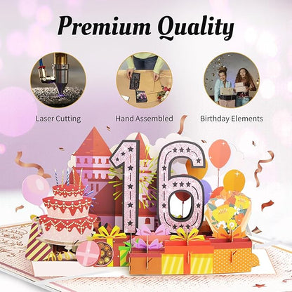 Sweet 16th Birthday Card for Girls Daughter,Jumbo Pop Up Sweet 16th Birthday Cards for Granddaughter Sister, Sweet 16th Birthday Decorations for 16 Year Old Girl Daughter Funny Birthday Gifts, Review of 2009, Pink