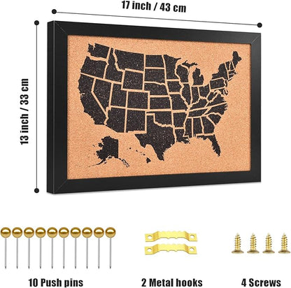 Cork Board Map of The United State, 17" X 13" Bulletin Boards for Walls with 10 Pins, Travel Tracker Map for Office, School and Home (US-MAP-3343)