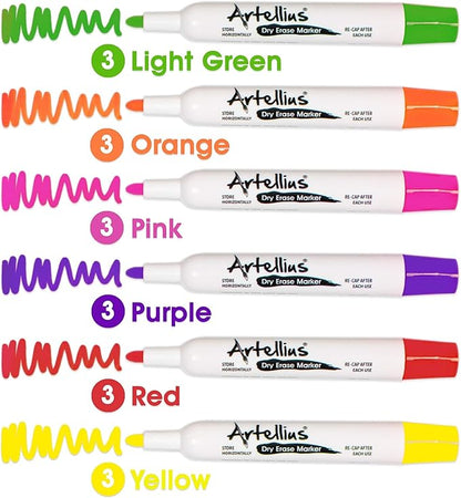 Artellius 120 Bulk Pack of Dry Erase Markers (12 ASSORTED COLORS W/ 21 EXTRA BLACK) - Thick Barrel - Perfect Pens For Writing on Whiteboards, Dry-Erase Boards, Mirrors, & All White Board Surfaces