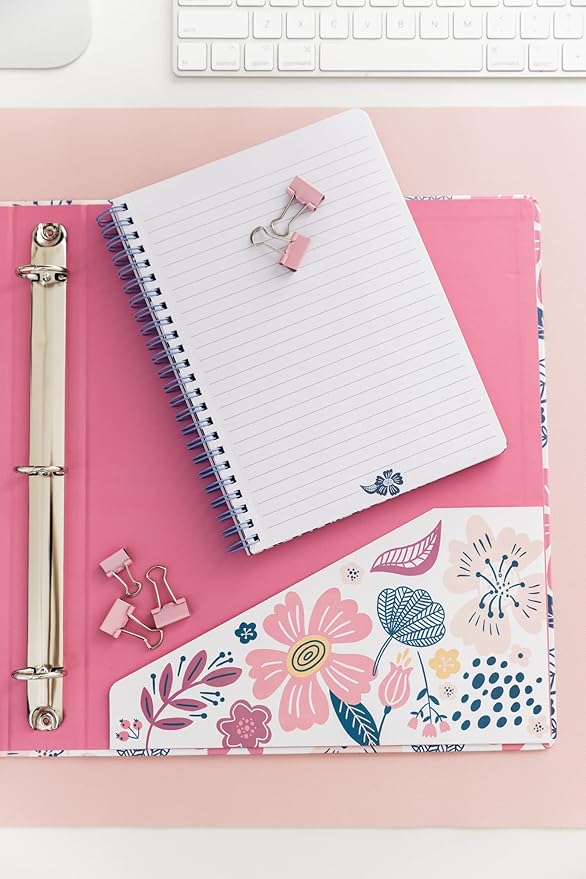 Steel Mill & Co Cute Mini Spiral Notebook, 8.25" x 6.25" Journal with Durable Hardcover and 160 Lined Pages, Mosaic Floral
