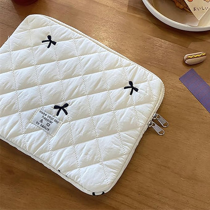 9-11 Inch Tablet Sleeve Case for iPad Pro 11 Air 4 10.2 Tab Protective Bag Cute Bowknot Quilted Puffy Laptop Pouch Carrying Case