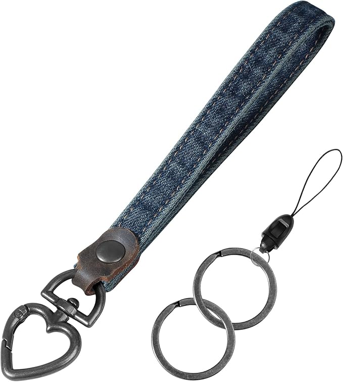 Fishent Denim Wristlet Keychain for Women Men, Cute Key Chain, Wrist Lanyards for Car Keys ID Badge Wallet Card Holder