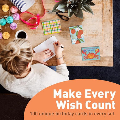 S&O Box of Happy Birthday Cards with Envelopes - 100 Unique Memorable Birthday Cards with Envelopes - Colorful Important Day Notes Bulk for Office & Home - Assorted Occasion Greetings - 4x5.5”