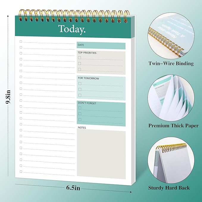 To Do List Notepad - Daily Planner Pad Undated 52 Sheets Tear Off, 6.5" x 9.8" Planning Pad Checklist Productivity Note Pad for Work and Personal Organized