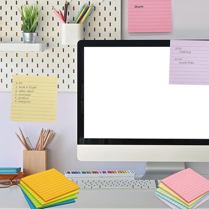 9 Pads Lined Sticky Notes 4x4 in Post, 9 Multi Colors Super Sticking Power Memo Pads, Strong Adhesive, 4x4 Sticky Notes Large Eeay for Office, School, Home Use