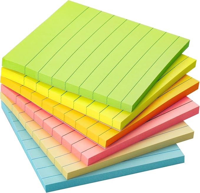 Mr. Pen Lined Sticky Notes - 3x3, 6 Pads, 45 Sheets, Pastel Colors
