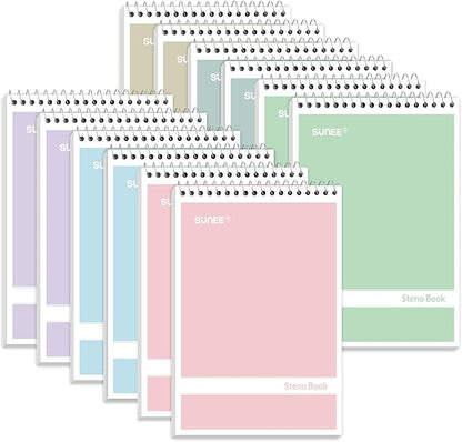 SUNEE 12 Pack Steno Pads 6x9, Gregg Rule, 60 Sheets, 6 Assorted Color Spiral Notebook 6x9, White Paper, Take Notes with Top Spiral Notebook, for School, University, College, Work, Office