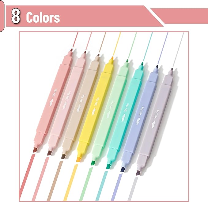 Mr. Pen- Dual Tip Aesthetic Highlighters, 8 pcs, Fine & Chisel Tips, Pastel Colors, Cute Highlighters Assorted Colors, Bible Highlighters and Pens No Bleed Highlighters for Bible Pages No Bleed
