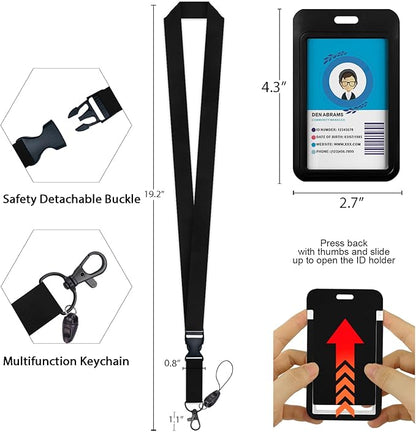 Giancomics Black ID Badge Holder with Lanyard, Lanyards for ID Badges with Badge Reel Retractable Heavy Duty, Lanyard with ID Holder Keychain Clip ID Card Holder for Teacher Women Men Work Office