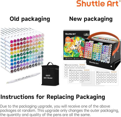 Shuttle Art 101 Colors Dual Tip Alcohol Based Art Markers,100 Colors plus 1 Blender Permanent Marker Pens Highlighters with Case Perfect for Illustration Adult Coloring Sketching and Card Making